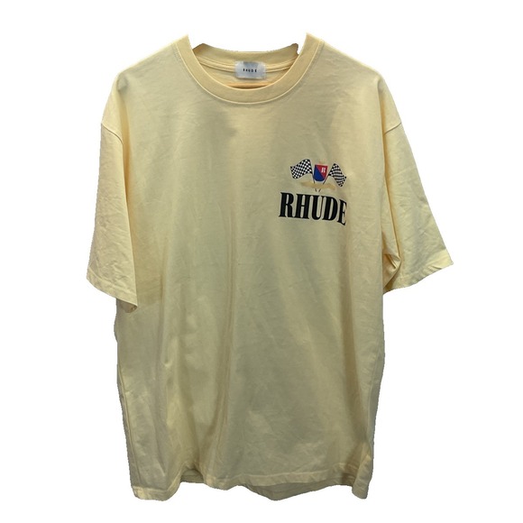 NEW no tags Rhude Grand Prix YELLOW Men's XL Crew Neck spell out T-Shirt USA